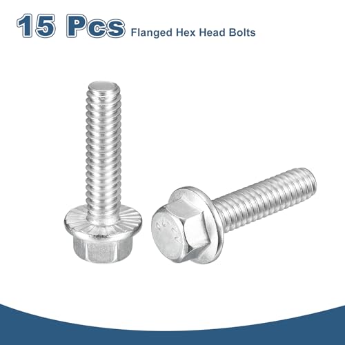 Image of uxcell 15Pcs 1 /4-20 x 1 Flanged Hex Head Bolts, 304 Stainless Steel Flange Hexagon Screws, Flange Hex Drive Screws 5.8 Grade for Machinery Industry Home Appliances, Silver