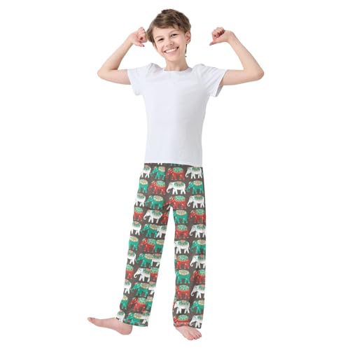 ZZXXB Ethnic Elephants Colorful Boys Long Pants Soft Trousers Elastic Waist Kids Lounge Bottoms with Pockets S-XL2