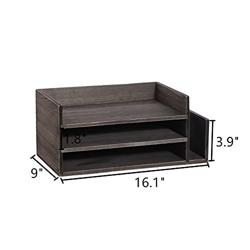 YCOCO Desktop File Document Letter Tray Holder Organizer,Rustic Gray Wood Desktop Mail Organizer 3-Tier Office Document Tray & Mail Sorter Organizer Rack,Pack of 1 - Thumbnail 2