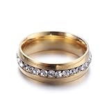 DEARMAMY Anillo de Compromiso Dorado con Cristales Anillo Sencillo y Elegante para Boda Joyería Inoxidable para Mujer