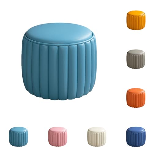 LIVIAラウンドスツール 丸い椅子 靴交換ベンチ ミニソファー 天然木製フレーム オットマン 足置き 脚置きプチスツール 化粧椅子 低い スツールチェア 丸型 円形 簡易 家具 小物 持ち運びやすい (ライトブルー)