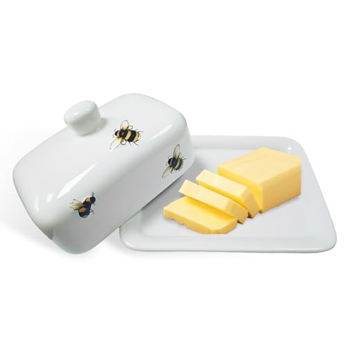 Piatto per Burro in Ceramica, 200g, Bianco, con Manico, Lavabile in Lavastoviglie