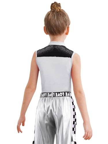 Hansber Kids Girls Shiny Sequined Zipper Vest Hip Hop Jazz Dance Top Outerwear Sleeveless Bomber Jacket Outerwear3