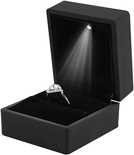 Caja de regalo de joyas con luz LED, forro de terciopelo suave interior antiarañazos, anillos, colgante pulsera para propuesta de boda, compromiso, San Valentín, anillos