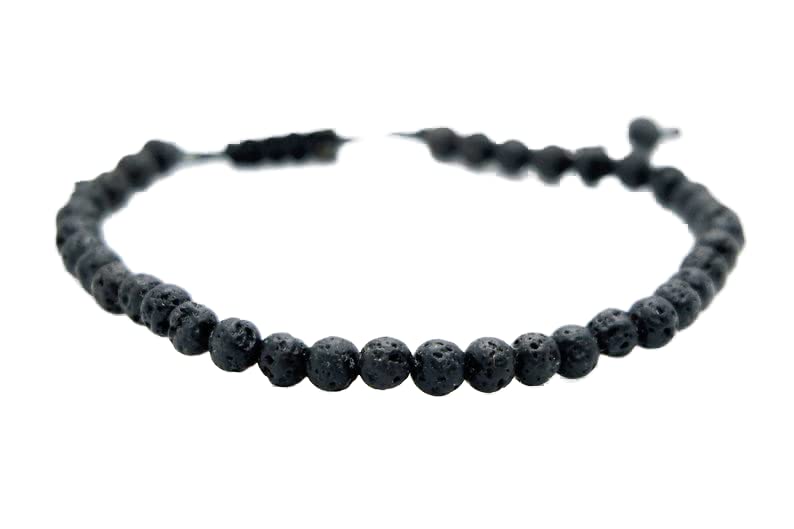 Bracelet en roche volcanique noire 6mm lisses et fil tressé robuste