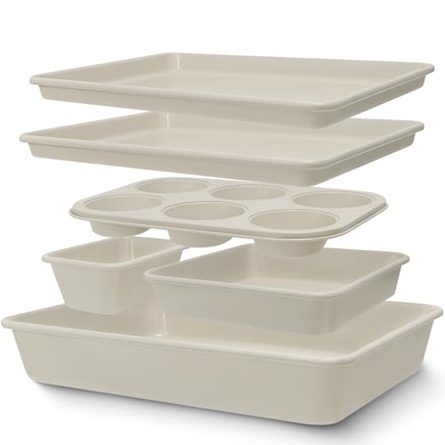 Baking Pans Set, Nonstick Bakeware Sets, Oven Pans for Cooking, AIVIKI 6 Pieces Baking Set Including Cookie Sheet, Deep Roaster Pan, Square Pan, Loaf Pan, Muffin Pan, Carbon Steel Baking Set