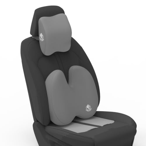 Image of MRRON Series Memory Foam Neck Rest & Extra Lumbar, Relief Pillow, 100% Soft Memory Foam Pillow, Adjustable Strap, Cervical Support for Car Seat. (Grey, Backpro)