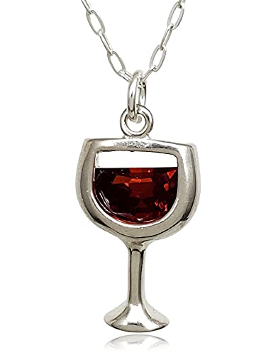 Encharmed Sterling Silver Wine Glass With Red Cubic Zirconia Charm Necklace cover
