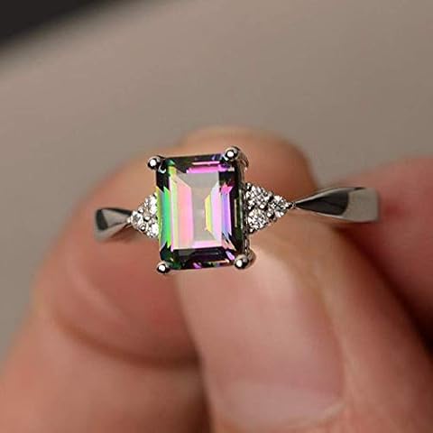 Lzz Fashion Lady 925 Sterling Silver Mysterious Rainbow fire Topaz Ring Square Cut Cubic Zirconia Single Stone Ring Wedding Jewelry Size 6-10 (US Code 7) Cover