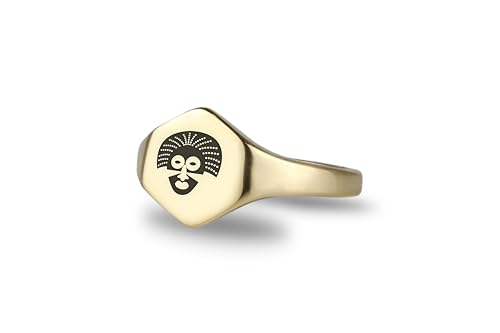 Bague masque africain en or le bijou hexagonal gravé délicat qui ne ternit jamais