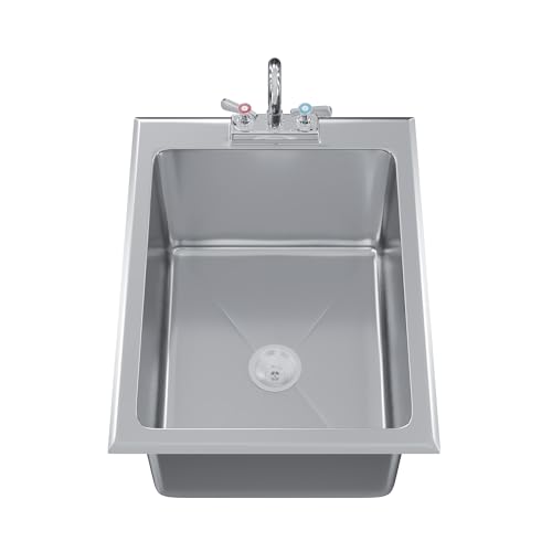 Image of Stainless Steel 1 Compartment Drop-In Sink. Bowl 16 in. x 20 in. x 10 in. With Faucet