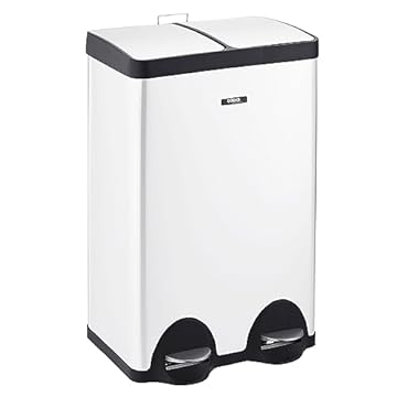 Cooks Professional Dual Pedal Recycle Bin 60L | 2 x 30L Removable Compartments & Soft Close Lids | Twin Double Section Stainless Steel Kitchen or Office Dustbin for Recycling or Waste | White