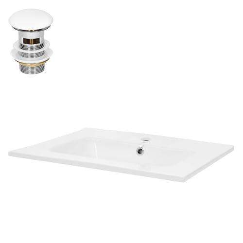 ML-Design Lavabo en Céramique Blanc 61x16,5x46 cm avec Garniture de Vidage 1 1/4