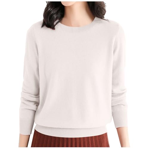 2025 - Camiseta de lana para mujer, cuello redondo, manga larga, camiseta de viaje/senderismo, suéter de lana para mujer, beige, L