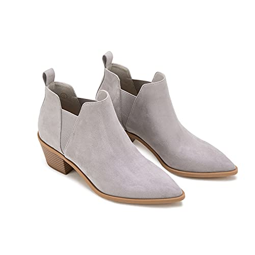 Minshluu Booties for Women Stacked Chunky Heel Ankle Boots Slip on Western Low Heel Chelsea Boots2
