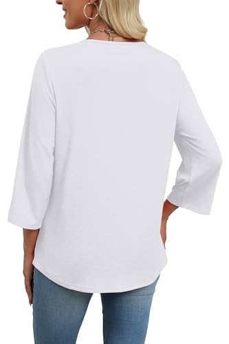 Image of WIHOLL 3 /4 Length Sleeve Womens Tops Boho V Neck Lace Shirt Trendy Blouses Dressy Casual Vacation Clothes S-3XL