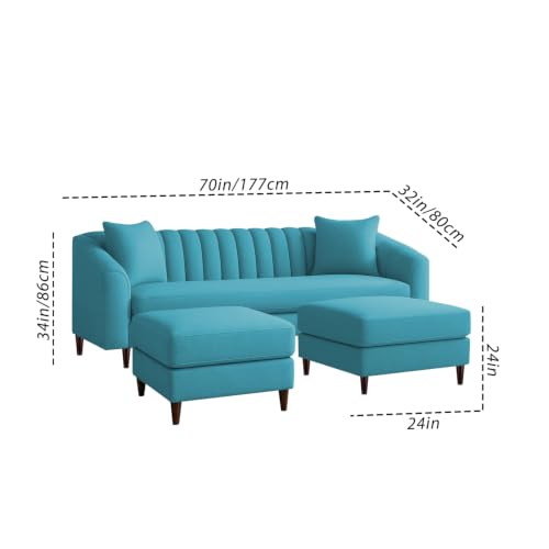 Image of Doraldo 3 Seater Sofa Set with 2 Ottoman for Living Room (Turquise) Premium Fabric Sofa