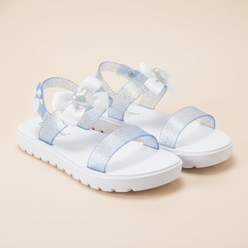 Image of bebe Girl's Flat Sandals - PCU Sandals with Flower, Bow, and Rhinestone Details for Toddler /Little Kid /Big Kid