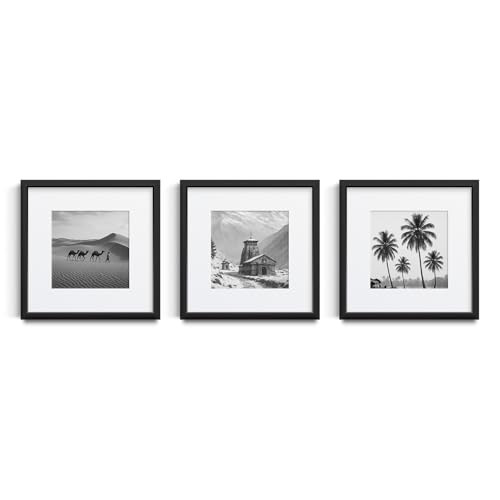 Image of Premium Set of 3 (8x8 inch) Photo Frame for Wall - For Wall Decor and Home Decor | Fits Photo 5x5 inch with Mat or 8x8 inch Without Mat | Black