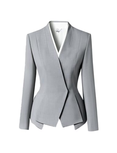 Veste de costume de bureau sans col pour femme - Blazer chic et décontracté
