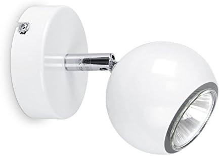 Modern Single Eyeball Wall Adjustable Gloss White and Polished Chrome Spotlight - with 1 x 5W Warm White GU10 LED Bulb