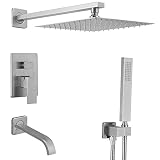 JingGang Brushed Nickel Shower System with Tub Spout Wall Mounted Tub Shower Faucet Set for Bathroom