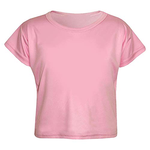 Image of Loxdonz Girls Basic Dance Crop Top Kids Plain Short Sleeve Crop T-Shirt Tees Top