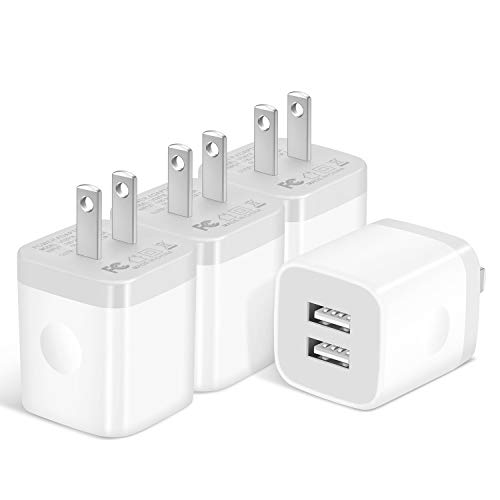 IVELLTARE USB Wall Charger, 4-Pack 2.1A/5V USB Plug Dual Port Charger Block Power Adapter Charging Cube Compatible with iPhone 8/7/6S/6S Plus, X Xs Max XR, Samsung, Android, and More(White)