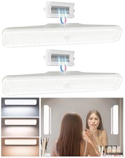 EZVALO 2 Pack Wireless Makeup Light, Rechargeable Vanity Lights for Mirror with 3 Color Modes, Stepless Dimming, Touch Control & Adjustable Angle, Cordless Bathroom Mirror Light, Gift for Women