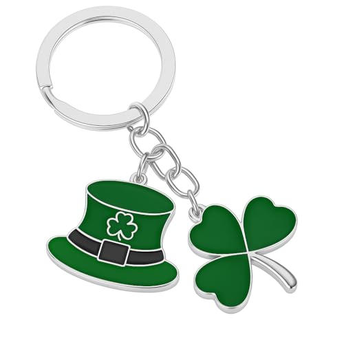 DONWOIE St Patrick's Day Keyring – Festive Shamrock Keychain Bag Charms for Women with Green Top Hat and Lucky Clover Designs, Cute Key Rings Gifts for Irish Lovers