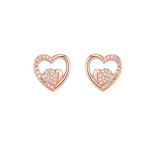 Image of Nilu's Collection American Diamond Rose Gold & Silver Plated Love Shaped Pendant Necklace Set with Chain & Stud Earring for Girls and Women