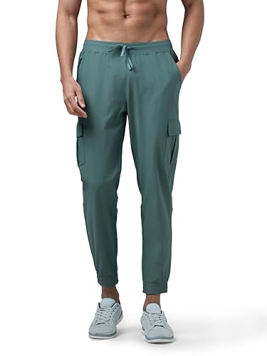 Image of TECHNOSPORT Men's Solid Slim Fit Sports Cargo Joggers DURACOOL+ Quick Dry Breathable Moisture Wicking Stretch Gym Track Pants Running Training Fitness Activewear