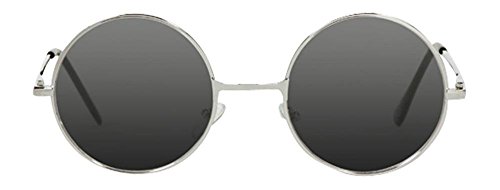 Circular Frame Style Black Lens Silver Frame Sunglasses