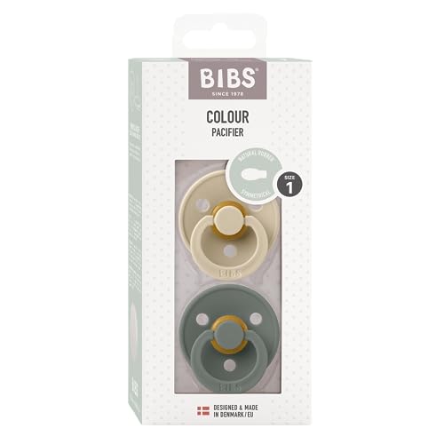 Image of BIBS Pacifiers 0-6 Months | Colour Collection 2-Pack | BPA-Free Symmetrical Natural Rubber Nipple | Made in Denmark | Vanilla /Pine Color Pacifier