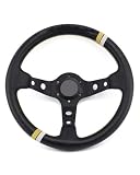Steering Wheel Volant Universel Modifié De 13 Pouces À Quatre Branches avec Coutures Jaunes en Similicuir Classic Style Compatible