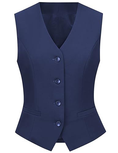 CFRTMTBB Suit Vest for Women V Neck Button Down Sleeveless Business Casual Vest Tops Waistcoat Blazer Dressy Vests (Navy Blue,M)
