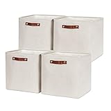 HNZIGE 13x13x13 Cube Storage Bins, Fabric Storage Cubes Baskets for Shelves, Set of 4, Cube Storage Baskets with Handles Foldable Storage Baskets for Organizing Clothes, Toys, Closet, Nursery(Cream)