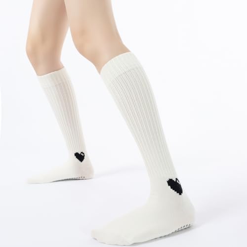 Image of Verdancy Yoga Pilates Socks with Grips for Women Ribbed Knee Highs Non Slip Cushioned Over the Calf Socks for Barre Ballet