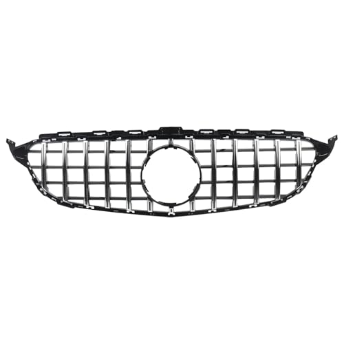 クローム+ブラックフロントバンパーグリル W205 C250 C300 2015-2018 GTスタイルラジエーターレーシンググリル カメラホールなし