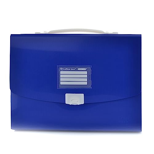 Office Box - Maletín Rígido con Asa de Silicona y Cierre de Broche - Ideal para láminas, manualidades y el uso diario -Material Reciclable 100% de Gran resistencia y 12 Colores Colorline (Azul Oscuro)