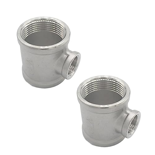 Conector en T Reductor de Acero Inoxidable SUS304, Rosca Hembra NPT, Juego de 2 Piezas, para Sistemas de Refrigeración, Hidráulicos y de Gas(1/2 X 3/8 Inch)