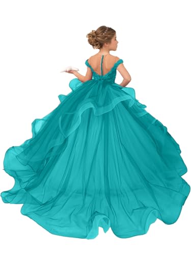 Flower Girl Dresses Applique Pageant Dresses for Girls Off Shoulder Party Tulle Wedding Ball Gown