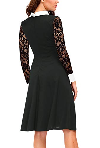 Lace Sleeve Dresses Women Wednesday Addams Dress Pater Pan Collar Fit and Flare Skater Cocktail Dresses M