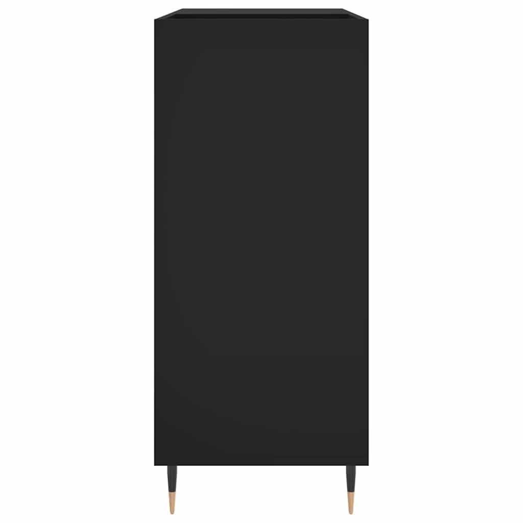 Szafka panelowa czarna z materiału drewnopochodnego 84,5 x 38 x 89 cm z żelaznymi nogami, przestronna szafka winylowa do salonu, kina domowego, stabilna górna płyta do gramofonu