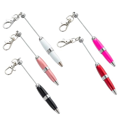 GAOSHA Ballpoint Pen 5Pcs Beadable Ballpoint Pen with Keychain 1.0Mm Portable Mini Skewers Beaded Pen for School Office