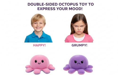 Image of Octopus Reversible Plushie Toy, Gift for Birthdays & Special Occasions Girls and Adults, Gift for Girlfriend, Mood Expression Soft Toy(18cm) (Pink-Purple)