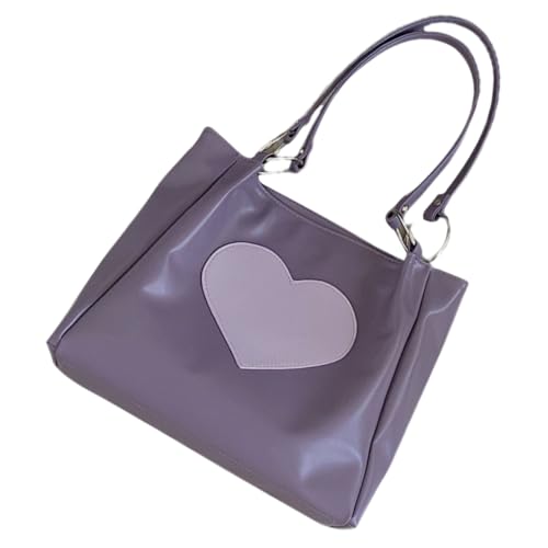 Cabas à Bandoulière Femme Cuir Polyuréthane Violet de Grande Capacité Style Collège