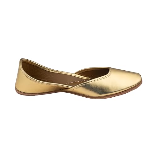 Image of KORAKARI Women's Traditional Ethnic Amber Punjabi Jutti, Leather Flat Comfortable Mojaris for Girls