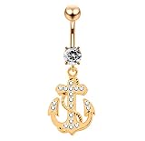 AtoZ Piercing Rose Gold Plated Clear CZ Stone Fancy Tribal Anchor Design Dangling 925 Sterling Silve
