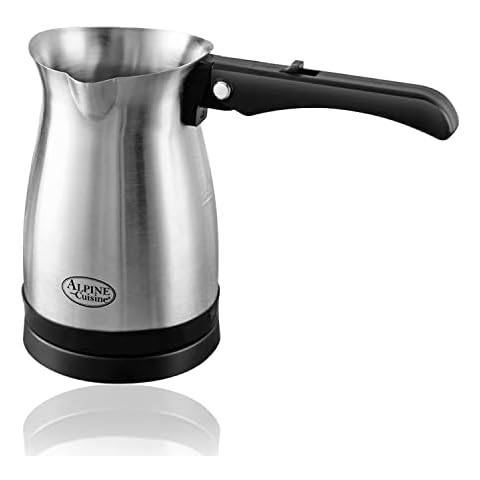 Arabic, Greek, & Turkish Electric Coffee Maker Machine Pot Warmer Kettle Premium Quality Stainless Steel 0.3 L, 4 Cup Capacity Cool Touch Handle Cordless Base (Foldable Handle, Travel Size) Cover